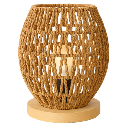 Lámpara de Mesa de Yute Tejida a Mano 25x17 cm – Base de Madera | Estilo Boho