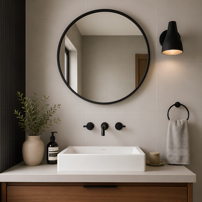 Espejo Redondo Decorativo 60 cm Marco Negro – Estilo Nórdico Minimalista