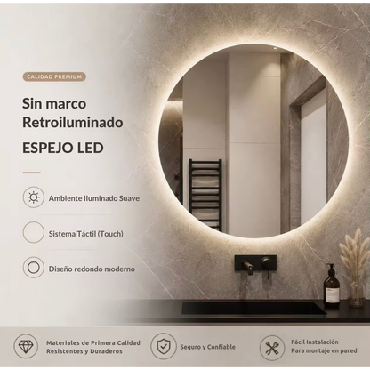 Espejo Redondo LED 70 cm con Pantalla Digital Touch | KB Home