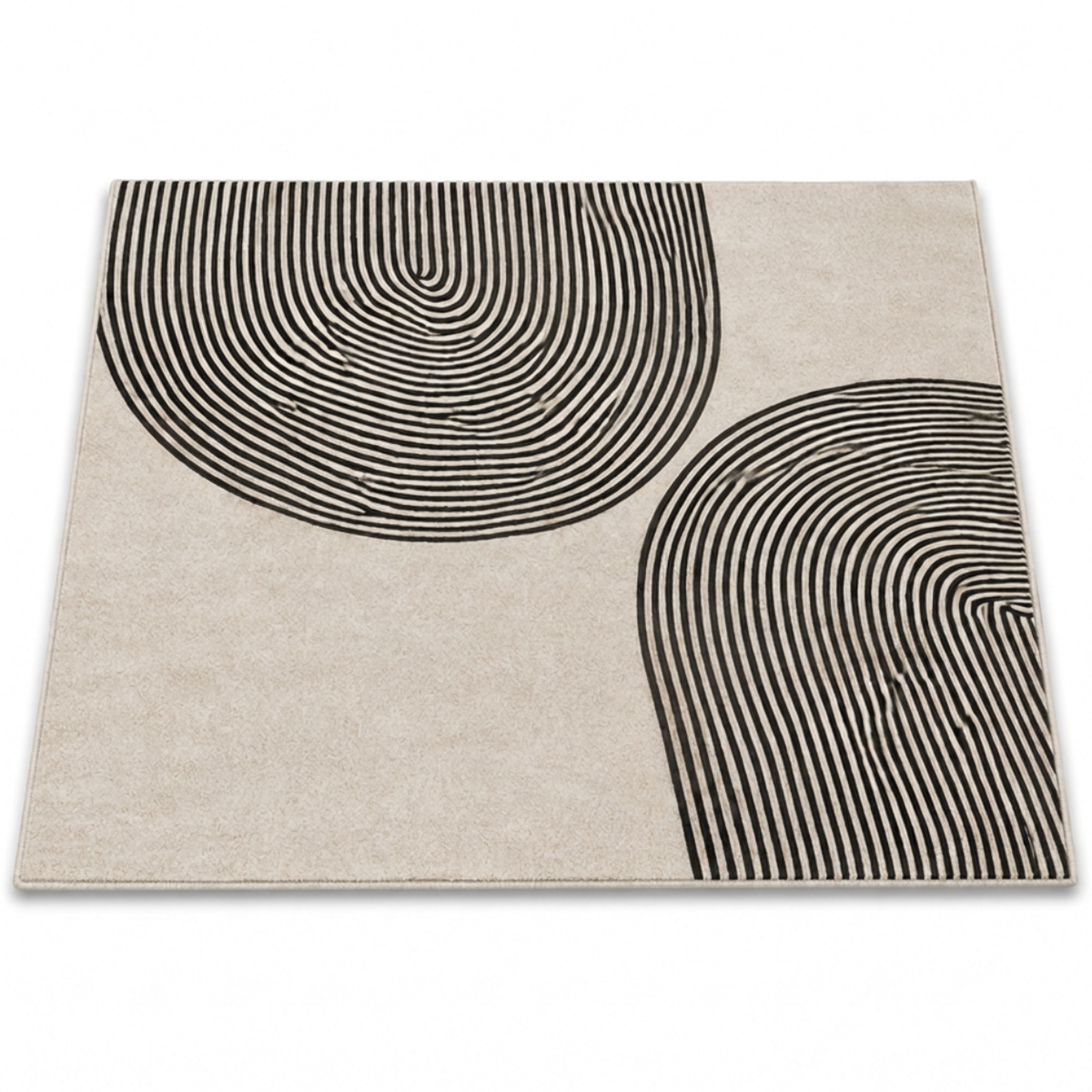 Alfombra Minimalista Círculos Concéntricos – Gris, Beige y Negro 160x230 cm