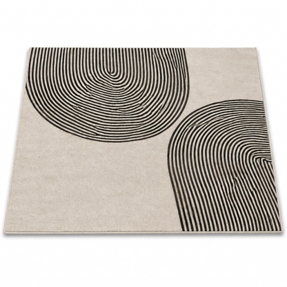 Alfombra Minimalista Círculos Concéntricos – Gris, Beige y Negro 160x230 cm