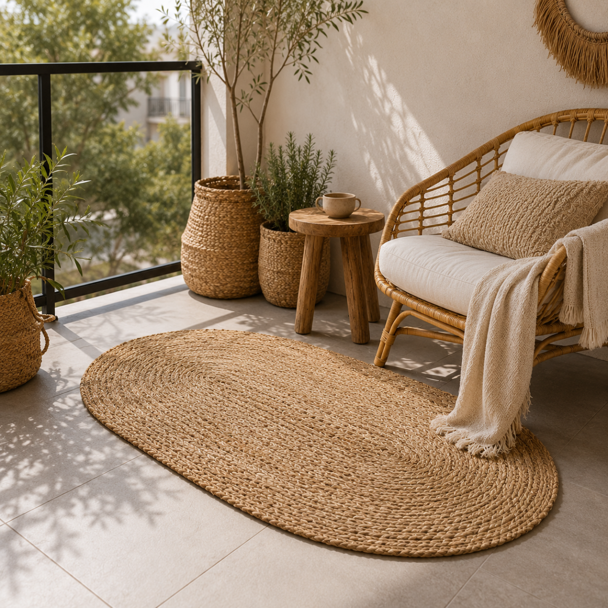 Alfombra de Yute Natural Ovalada 100 x 150 cm – Living, Dormitorio o Entrada