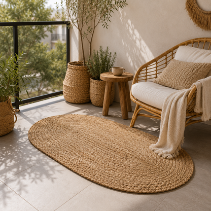 Alfombra de Yute Natural Ovalada 100 x 150 cm – Living, Dormitorio o Entrada
