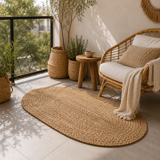 Alfombra de Yute Natural Ovalada 100 x 150 cm – Living, Dormitorio o Entrada