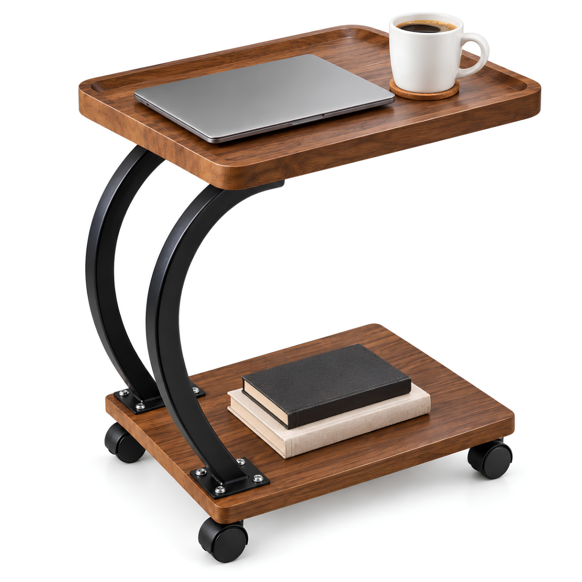 Mesa Auxiliar Tipo C con Ruedas para sofá –Ideal para trabajar, comer o usar laptop cómodamente