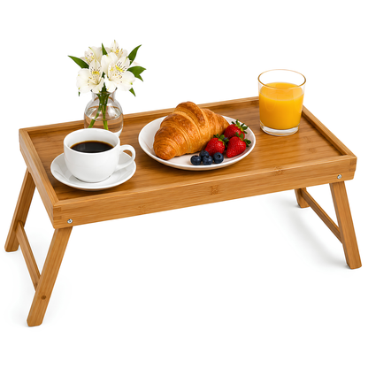 Bandeja de Bambú Plegable para Cama 50x30 cm – Desayuno, Laptop y Escritorio