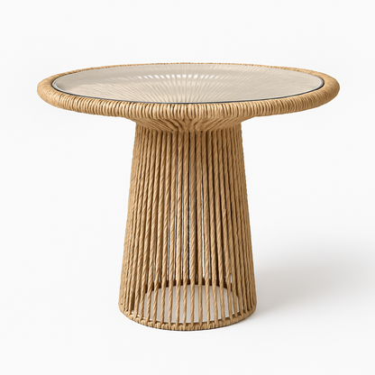 Mesas Laterales con Base de Cuerda Tejida de Yute y Cubierta de Vidrio – 2 Tamaños