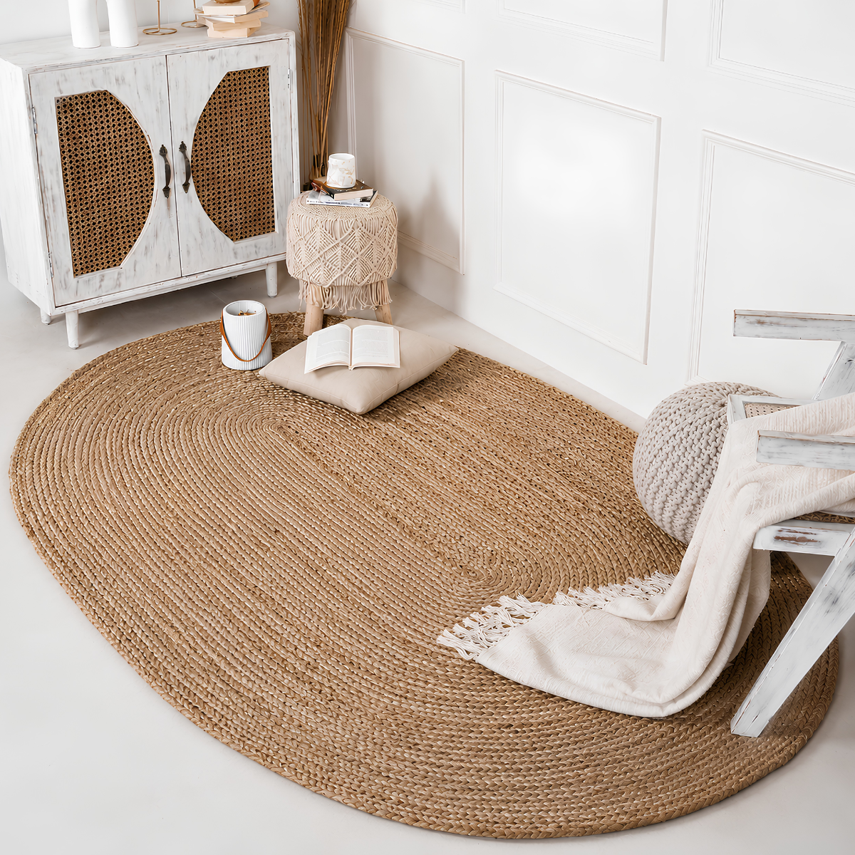 Alfombra de Yute Natural Ovalada 100 x 150 cm – Living, Dormitorio o Entrada
