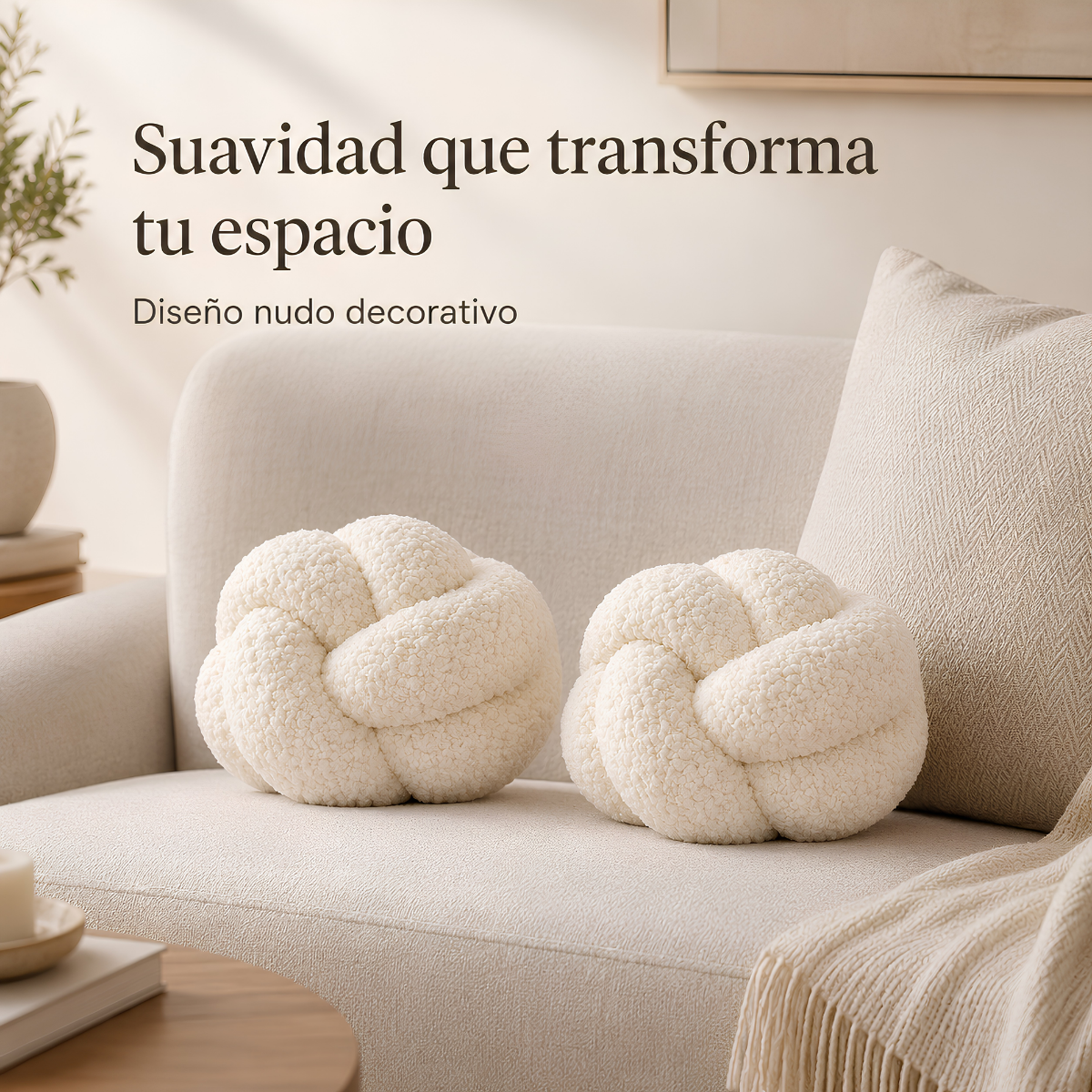 Set de Cojines Decorativos Nudo Escandinavo Blanco – 25 cm