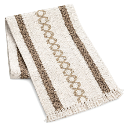 Camino de Mesa Boho con Flecos 180 x 30 cm, Beige y Marrón