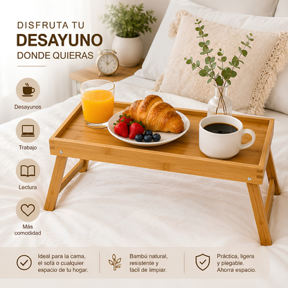 Bandeja de Bambú Plegable para Cama 50x30 cm – Desayuno, Laptop y Escritorio