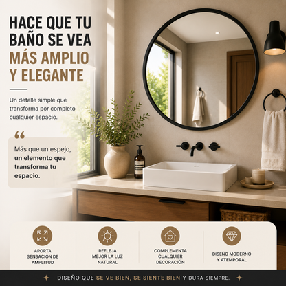 Espejo Redondo Decorativo 60 cm Marco Negro – Estilo Nórdico Minimalista