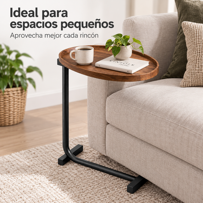 Mesa Auxiliar Tipo C – Madera Nogal y Metal Negro | Moderna Industrial