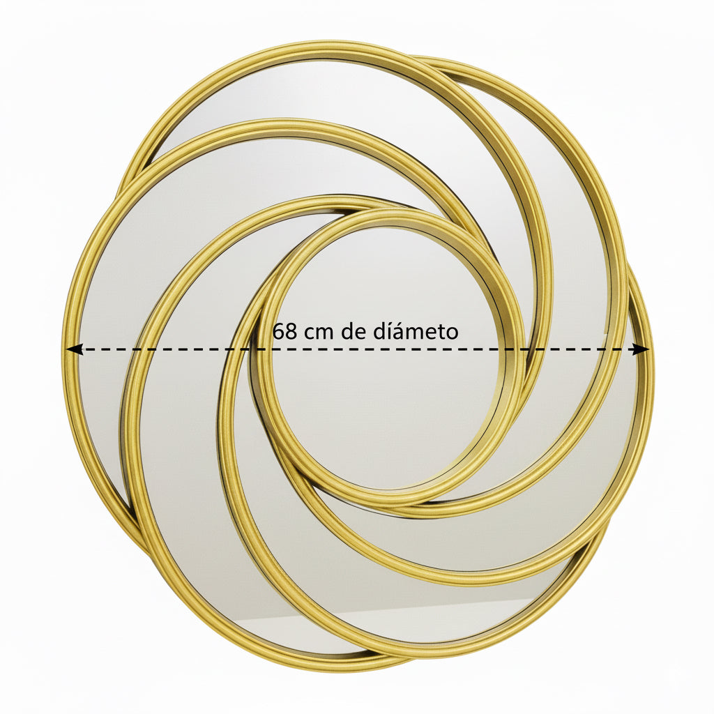 Espejo Redondo Dorado Abstracto – 68 cm