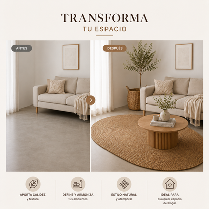 Alfombra de Yute Natural Ovalada 100 x 150 cm – Living, Dormitorio o Entrada