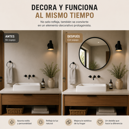 Espejo Redondo Decorativo 60 cm Marco Negro – Estilo Nórdico Minimalista