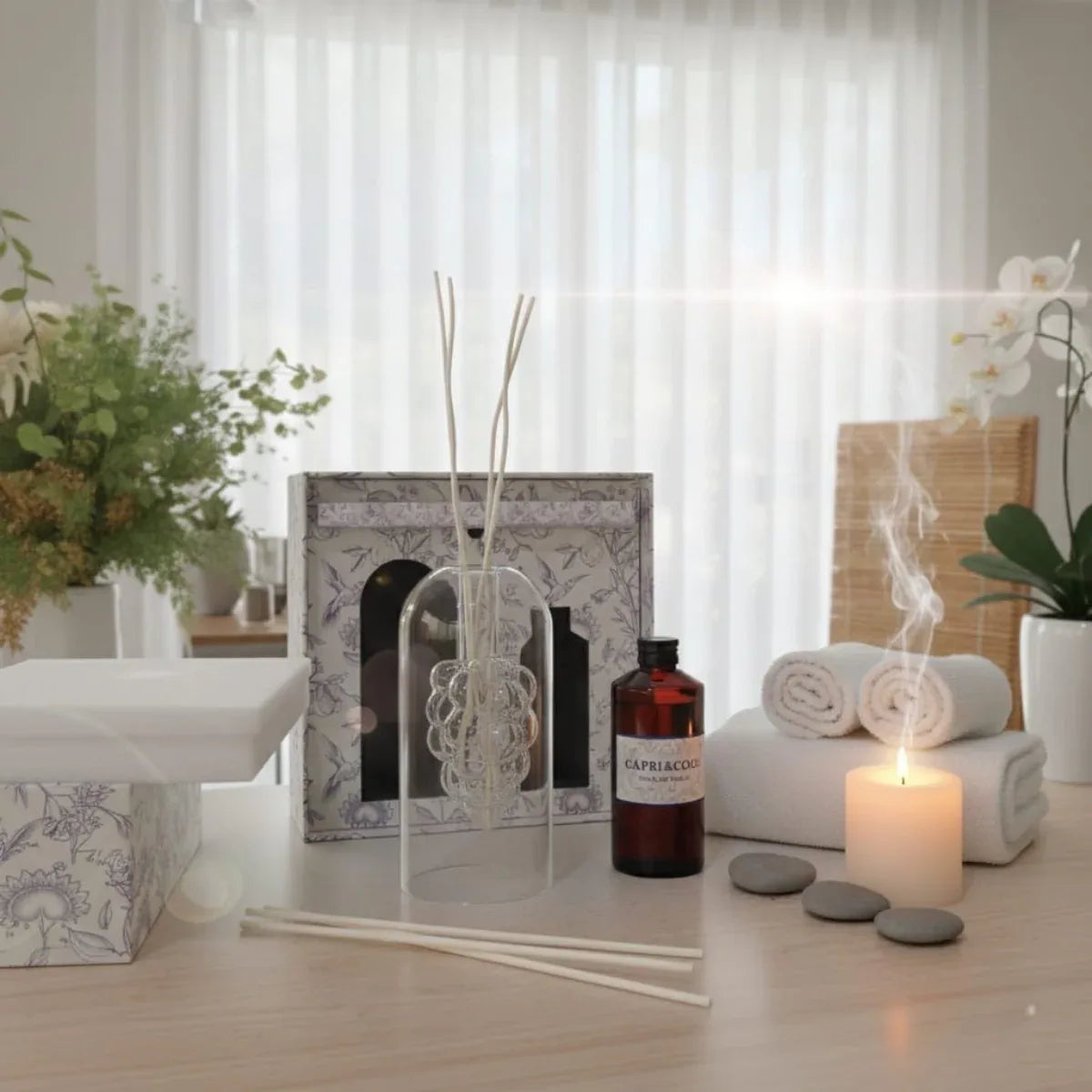 Set Difusor de Aromaterapia Capri&Cool - Vidrio Artesanal con Aceite Esencial - KB Home
