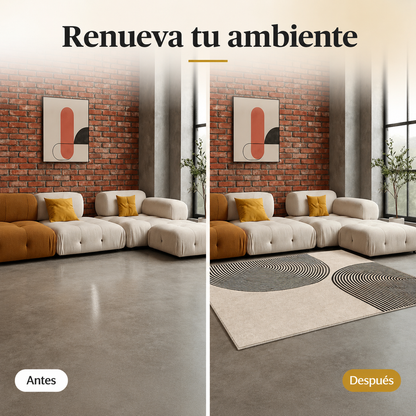 Alfombra Minimalista Círculos Concéntricos – Gris, Beige y Negro 160x230 cm