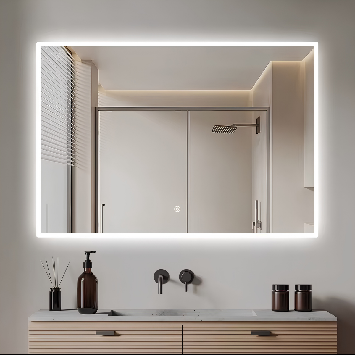 Espejo con Luz LED Rectangular 100 x 60 cm Táctil para Baño - Montaje en Pared