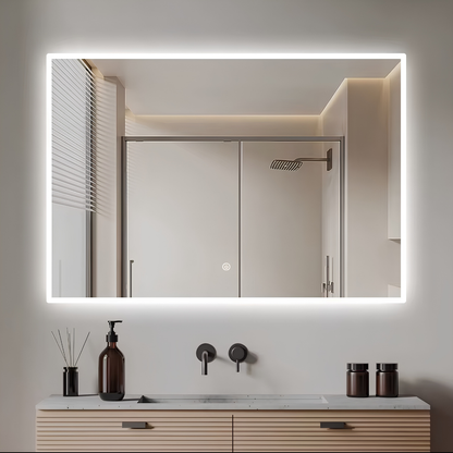 Espejo con Luz LED Rectangular 100 x 60 cm Táctil para Baño - Montaje en Pared