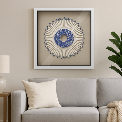 Cuadro Decorativo en Relieve con Diseño Circular Azul y Blanco – Arte Moderno Texturizado