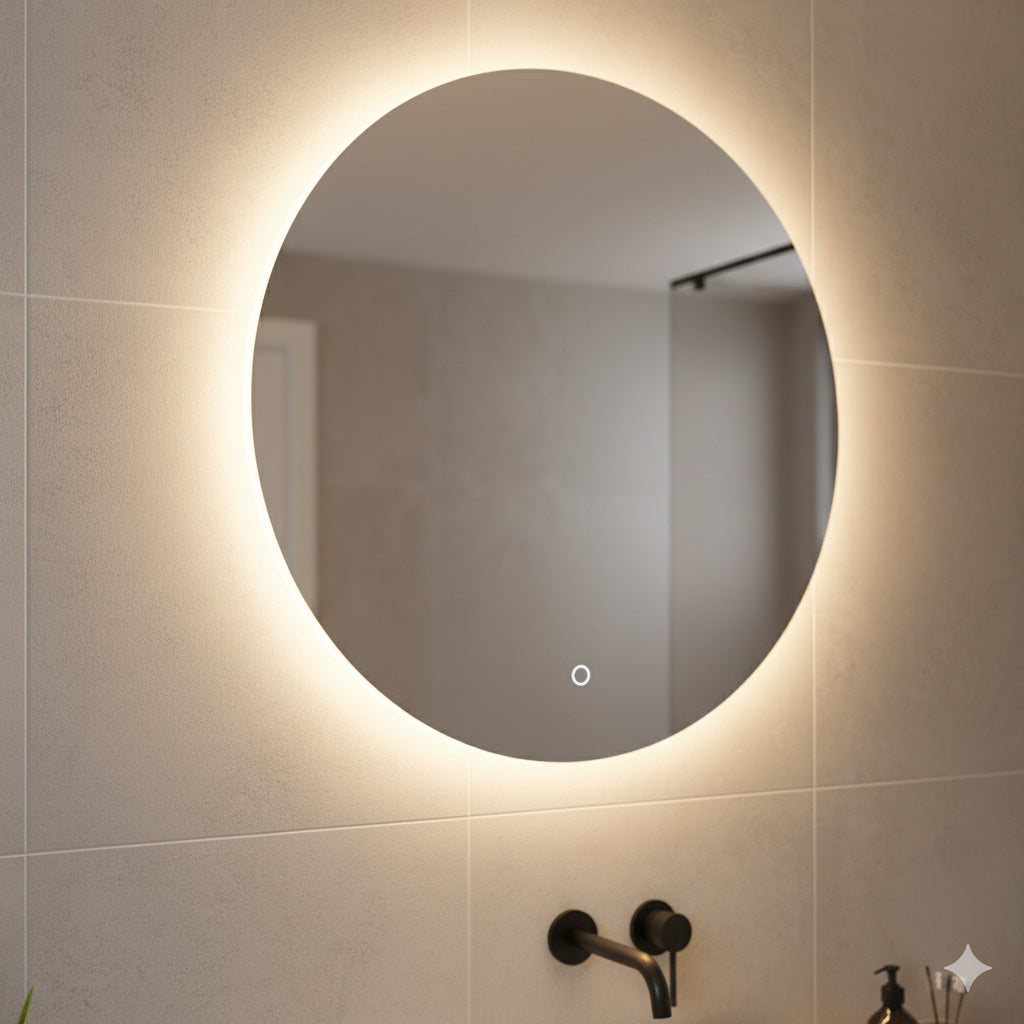 Espejo Redondo con Luz LED y Botón Digital