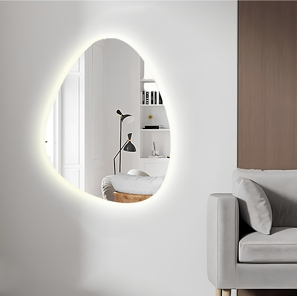 Espejo LED Forma Irregular Moderno 70 x 50 cm – Decoración Boho para Sala y Dormitorio