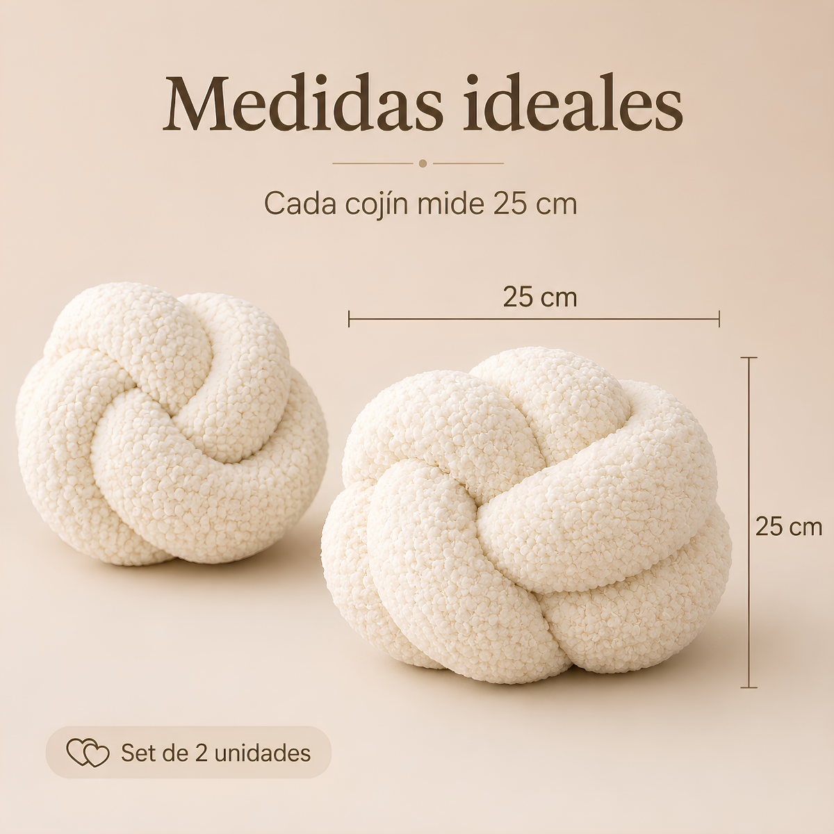 Set de Cojines Decorativos Nudo Escandinavo Blanco – 25 cm