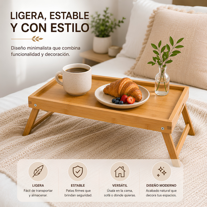 Bandeja de Bambú Plegable para Cama 50x30 cm – Desayuno, Laptop y Escritorio