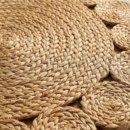 Alfombra Redonda de Yute Natural 150 cm - Diseño Artesanal con Borde Decorativo