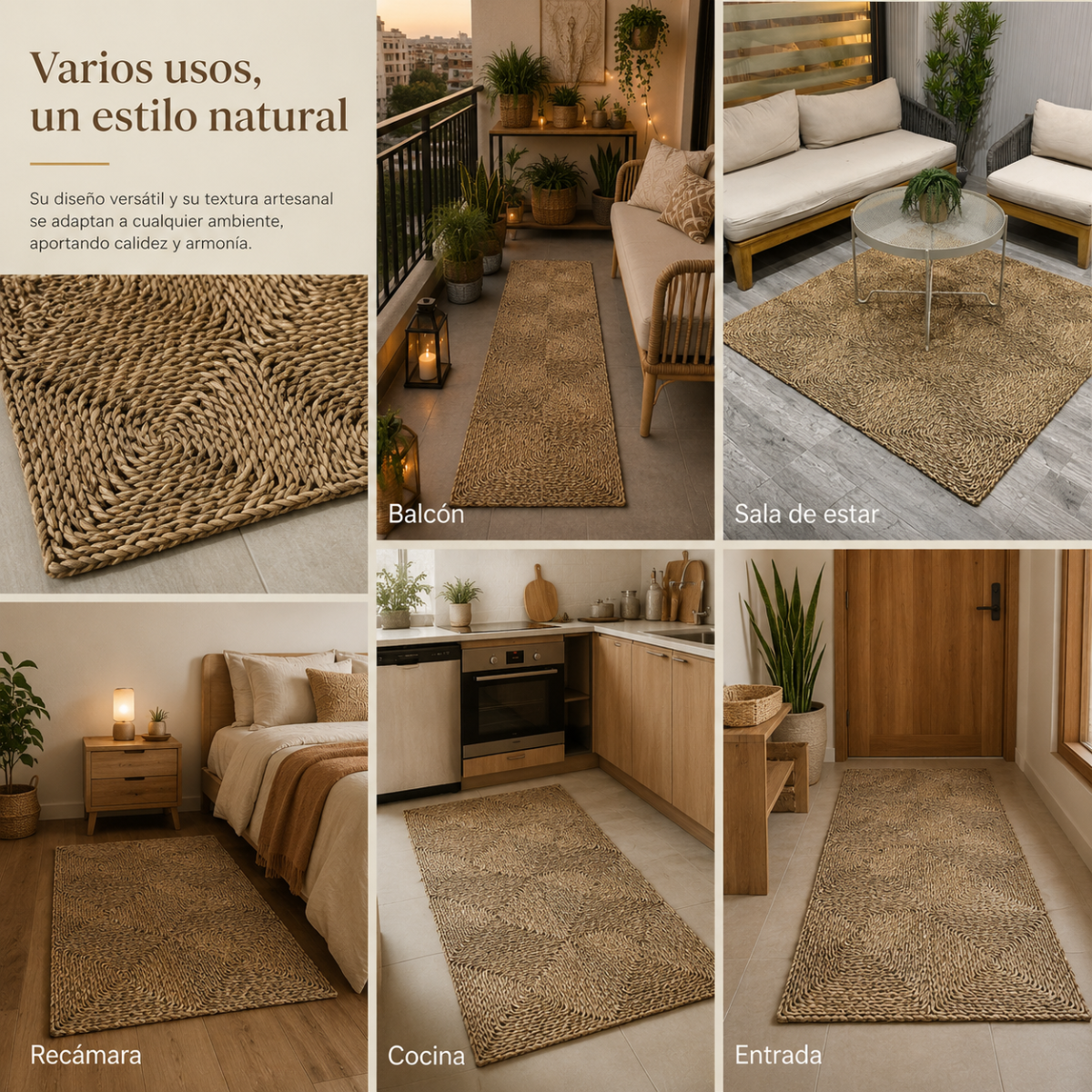 Alfombra de Yute Rectangular 90 x 150 cm – Fibra Natural Tejida Artesanal
