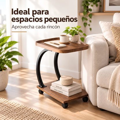 Mesa Auxiliar Tipo C con Ruedas para sofá –Ideal para trabajar, comer o usar laptop cómodamente