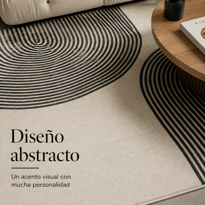 Alfombra Minimalista Círculos Concéntricos – Gris, Beige y Negro 160x230 cm