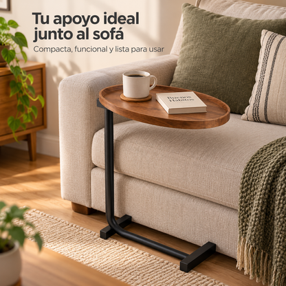 Mesa Auxiliar Tipo C – Madera Nogal y Metal Negro | Moderna Industrial