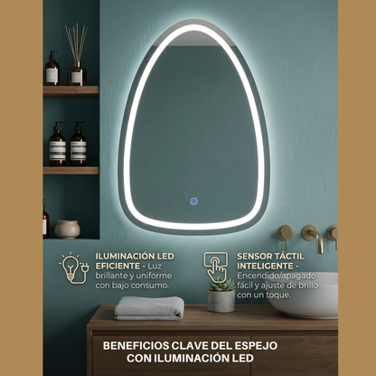 Espejo Irregular Orgánico 50x70 cm LED 3 Tonos Touch | KB Home Spa