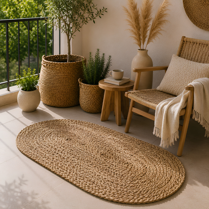 Alfombra de Yute Natural Ovalada 100 x 150 cm – Living, Dormitorio o Entrada