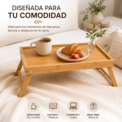 Bandeja de Bambú Plegable para Cama 50x30 cm – Desayuno, Laptop y Escritorio