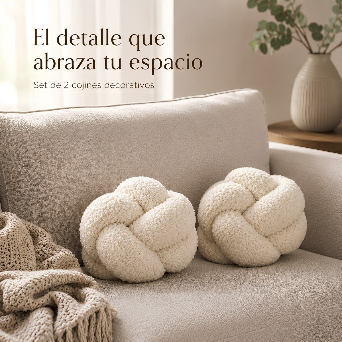 Set de Cojines Decorativos Nudo Escandinavo Blanco – 25 cm
