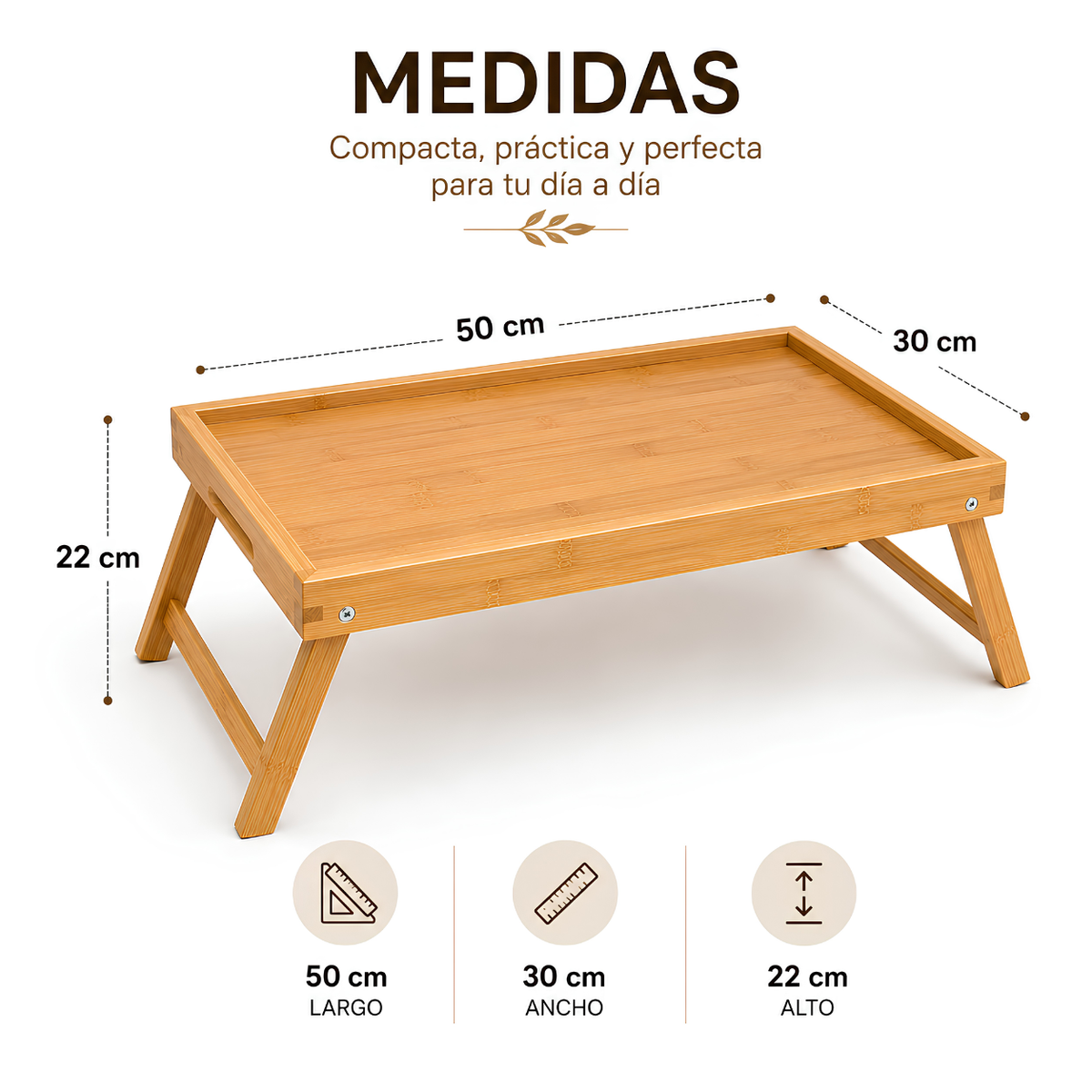 Bandeja de Bambú Plegable para Cama 50x30 cm – Desayuno, Laptop y Escritorio