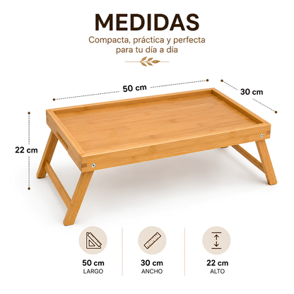 Bandeja de Bambú Plegable para Cama 50x30 cm – Desayuno, Laptop y Escritorio
