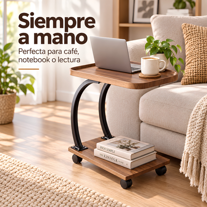 Mesa Auxiliar Tipo C con Ruedas para sofá –Ideal para trabajar, comer o usar laptop cómodamente