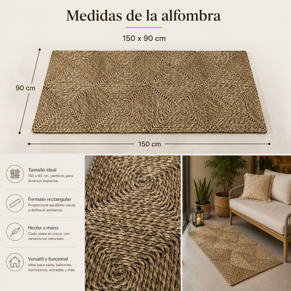 Alfombra de Yute Rectangular 90 x 150 cm – Fibra Natural Tejida Artesanal