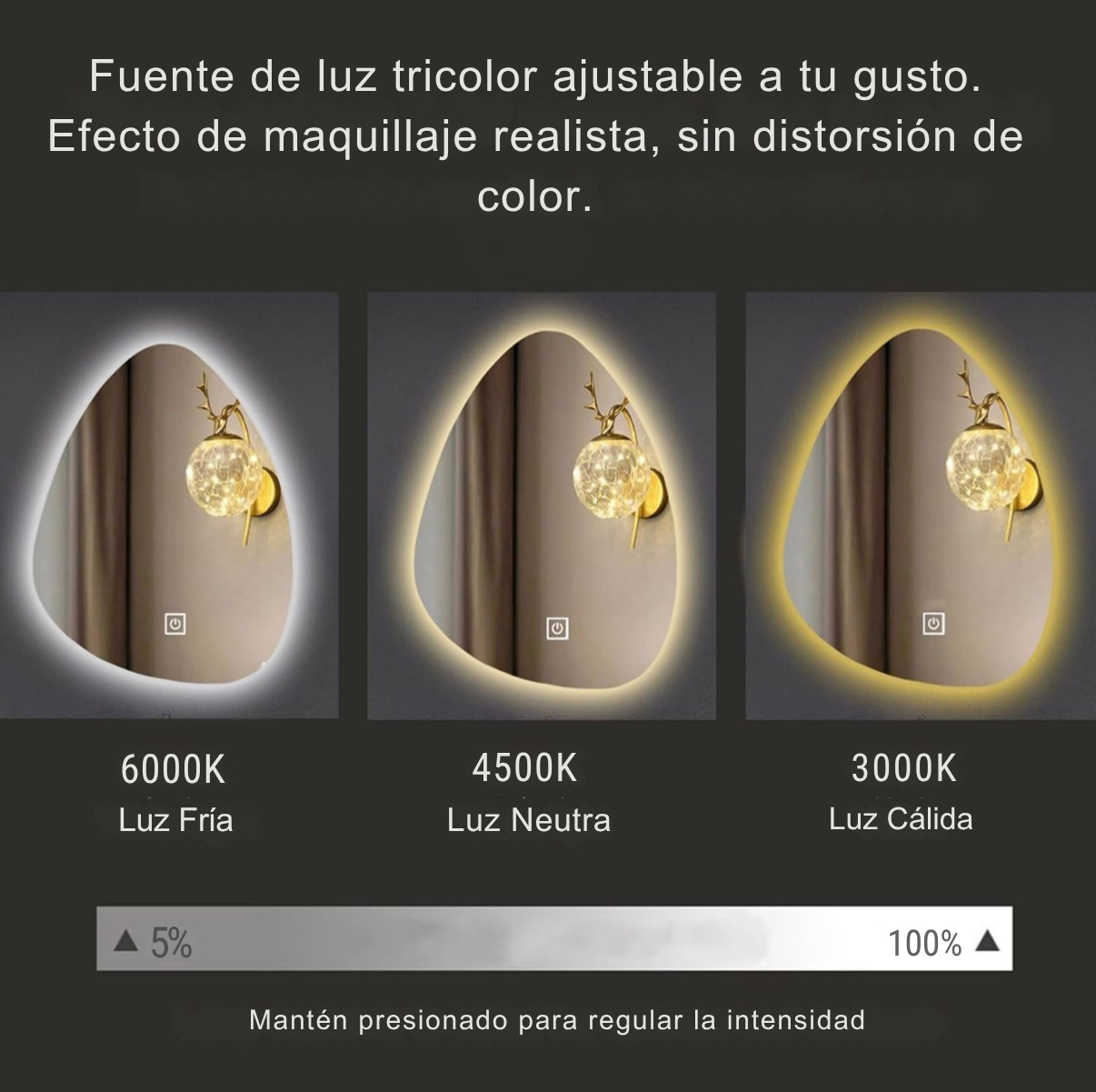 Espejo LED Forma Irregular Moderno 70 x 50 cm – Decoración Boho para Sala y Dormitorio