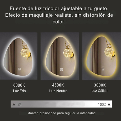 Espejo LED Forma Irregular Moderno 70 x 50 cm – Decoración Boho para Sala y Dormitorio