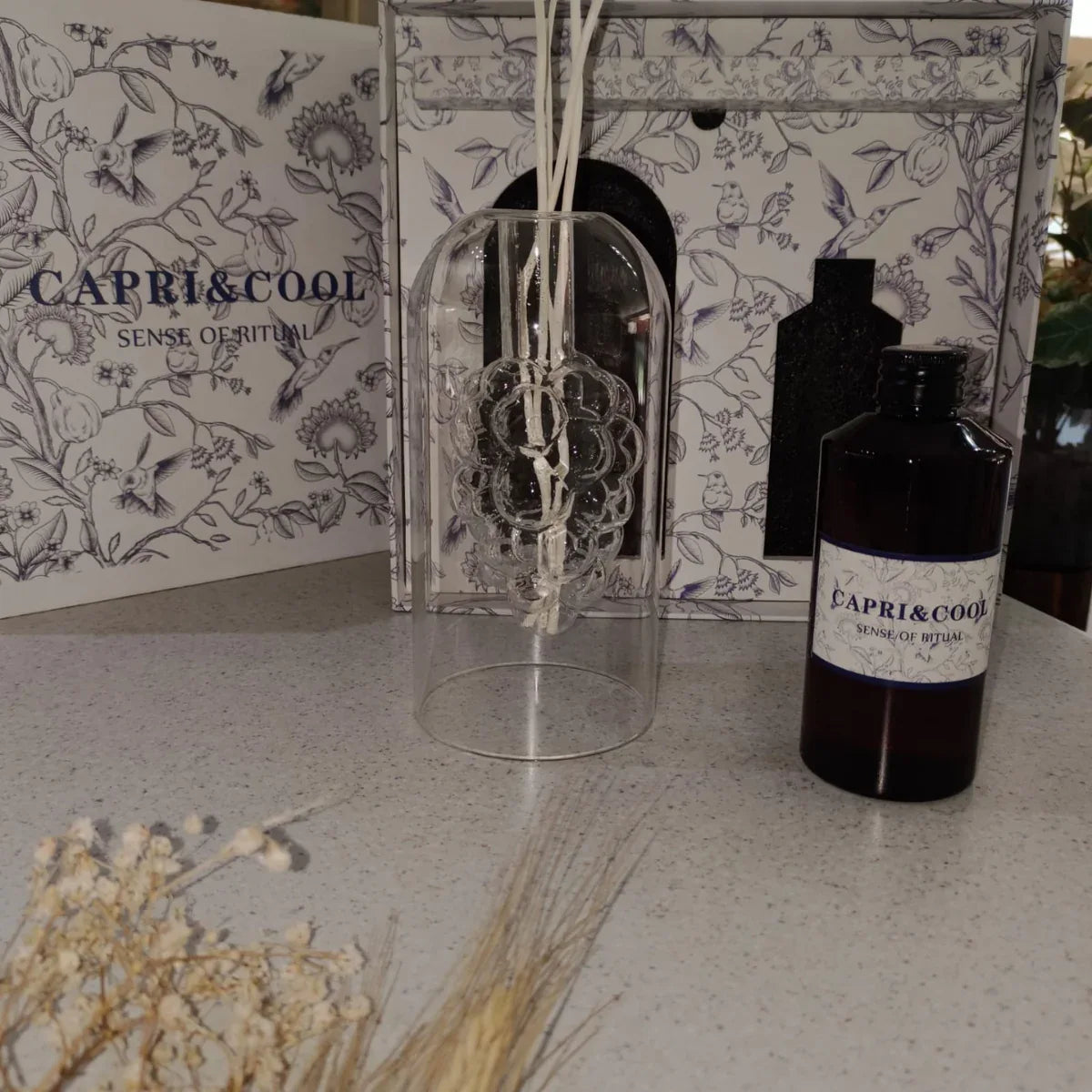 Set Difusor de Aromaterapia Capri&Cool - Vidrio Artesanal con Aceite Esencial - KB Home
