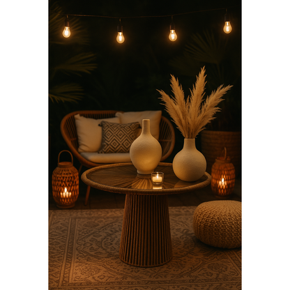 Mesas Laterales con Base de Cuerda Tejida de Yute y Cubierta de Vidrio – 2 Tamaños