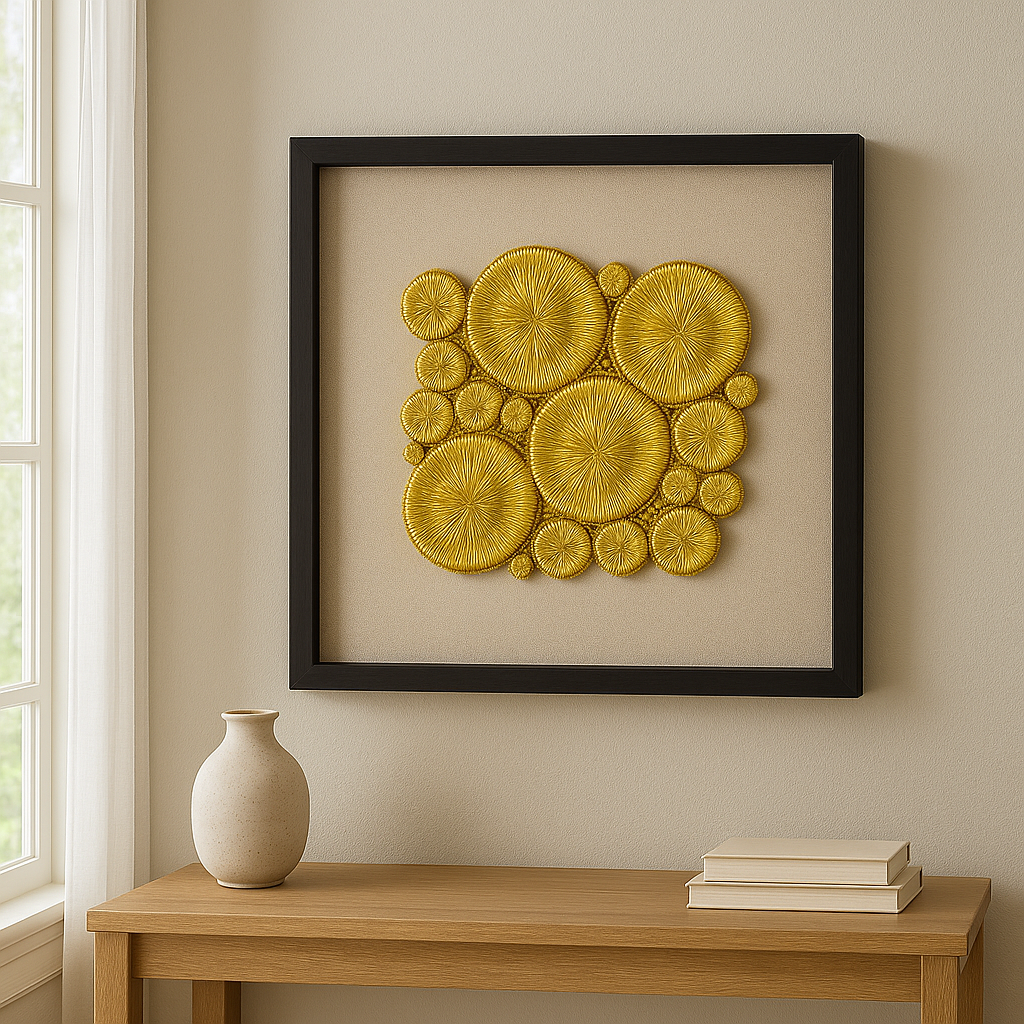 Cuadro Decorativo con Relieve Dorado – Arte de Pared en 3D con Marco Negro