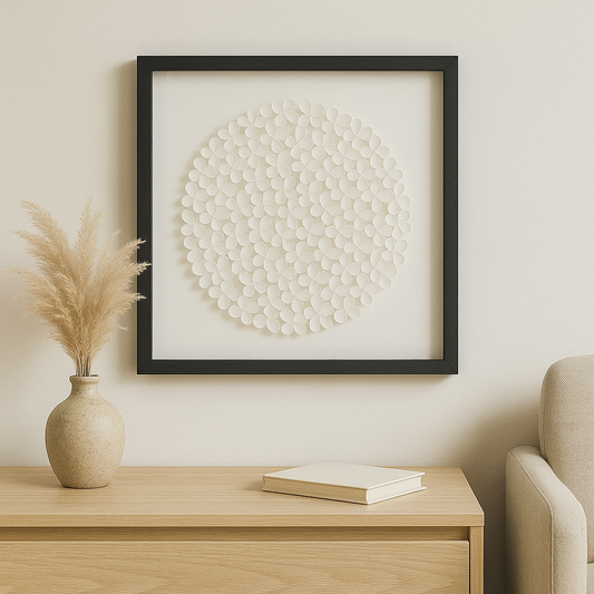 Cuadro Decorativo con Relieve de Pétalos Blancos – Arte 3D Minimalista con Marco Negro
