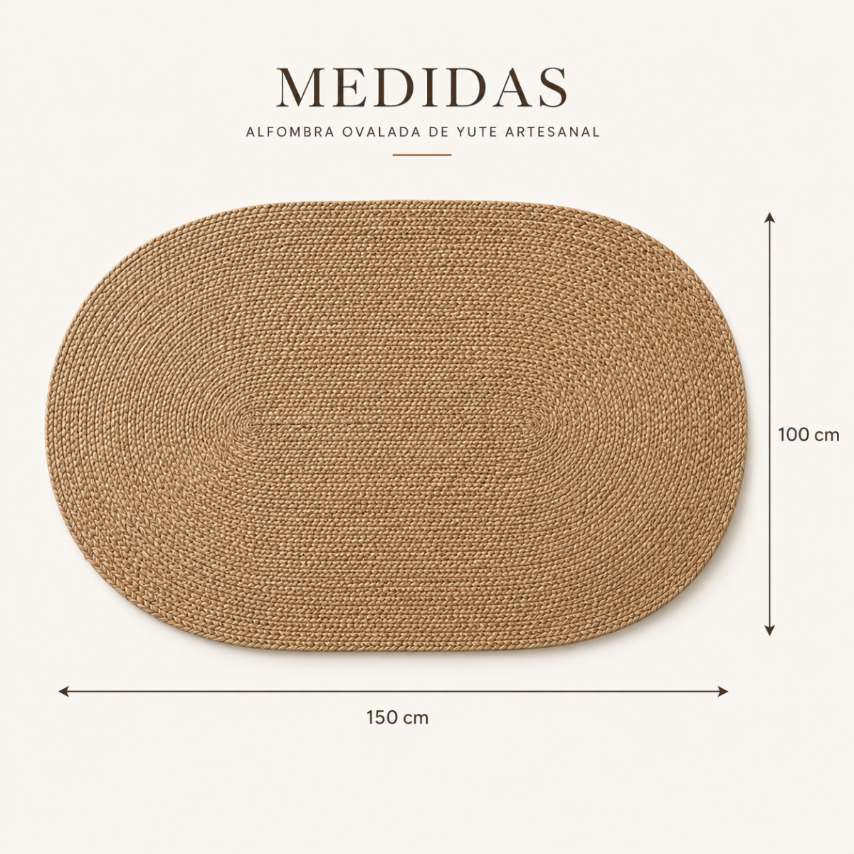 Alfombra de Yute Natural Ovalada 100 x 150 cm – Living, Dormitorio o Entrada