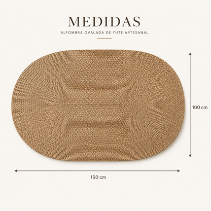 Alfombra de Yute Natural Ovalada 100 x 150 cm – Living, Dormitorio o Entrada